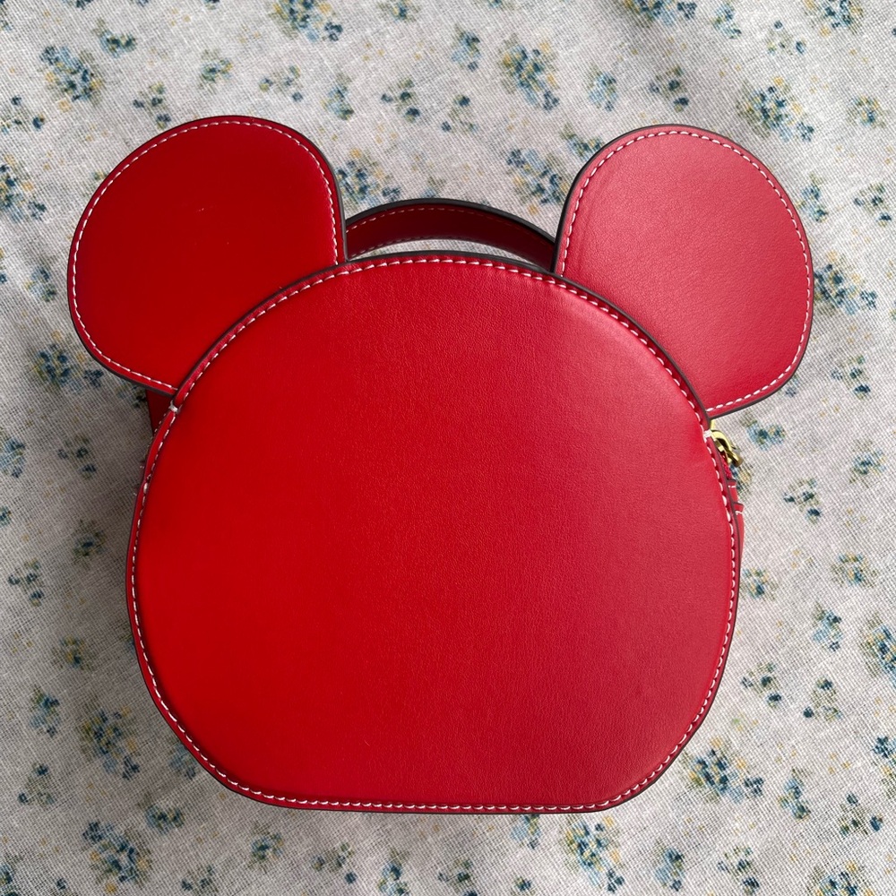 Coach Red Leather Mickey Ear Crossbody Purse - Picture 5 of 12